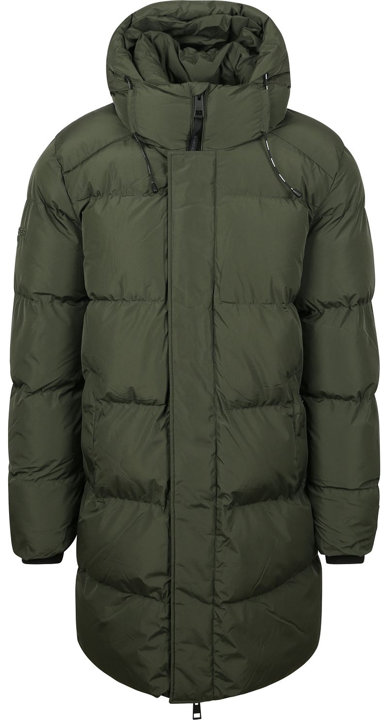 Superdry Lange Pufferjacke Hooded Moosgrün - Größe 3XL von Superdry