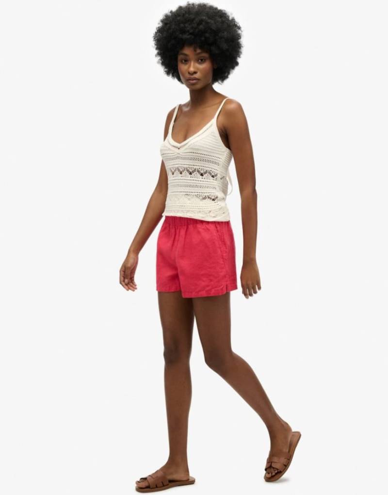 Superdry - Leinen-Shorts in Hyper Fire Coral-Orange von Superdry