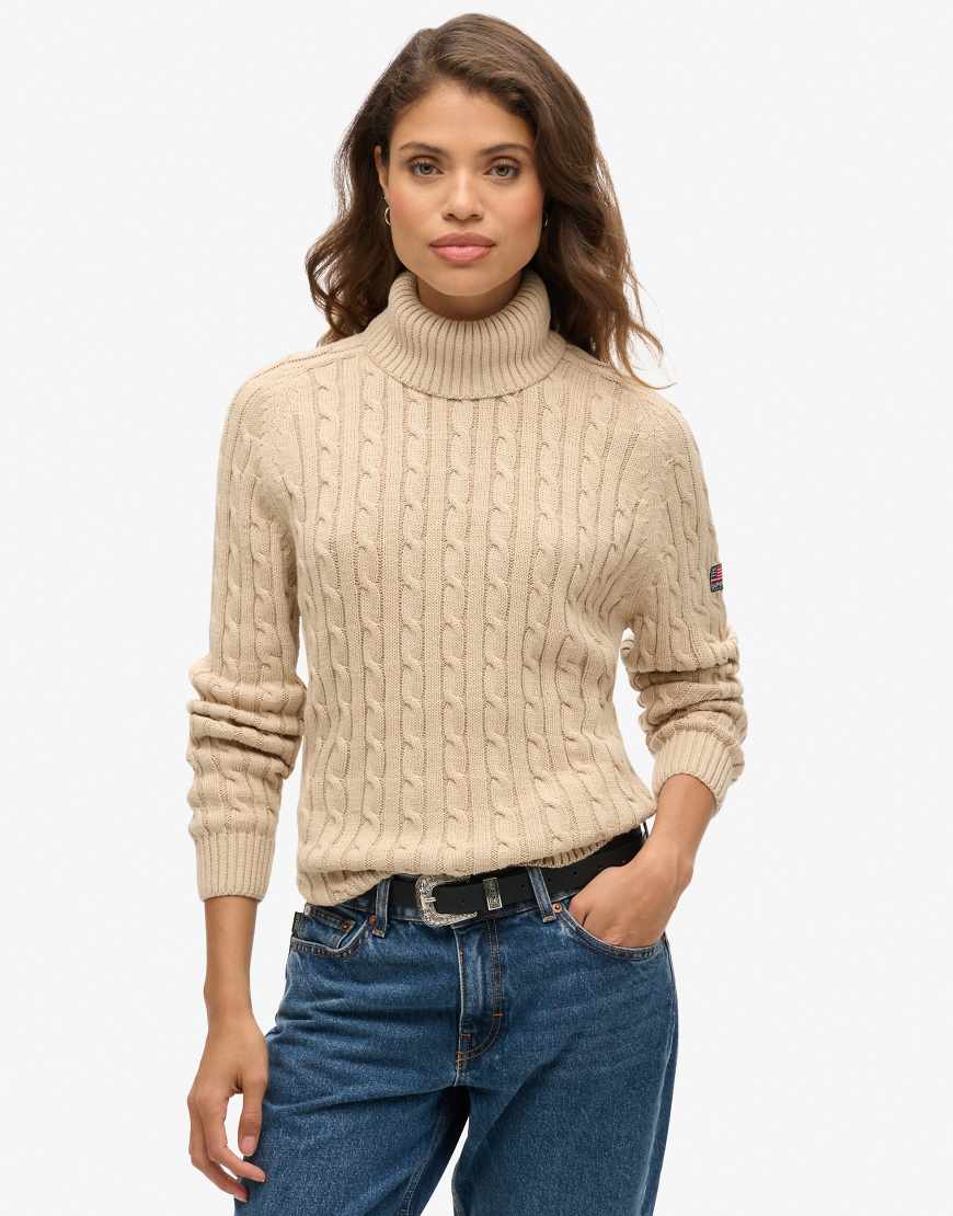 Superdry - Lockerer Rollkragenpullover in Winter Taupe Twist mit Zopfmuster-Neutral von Superdry