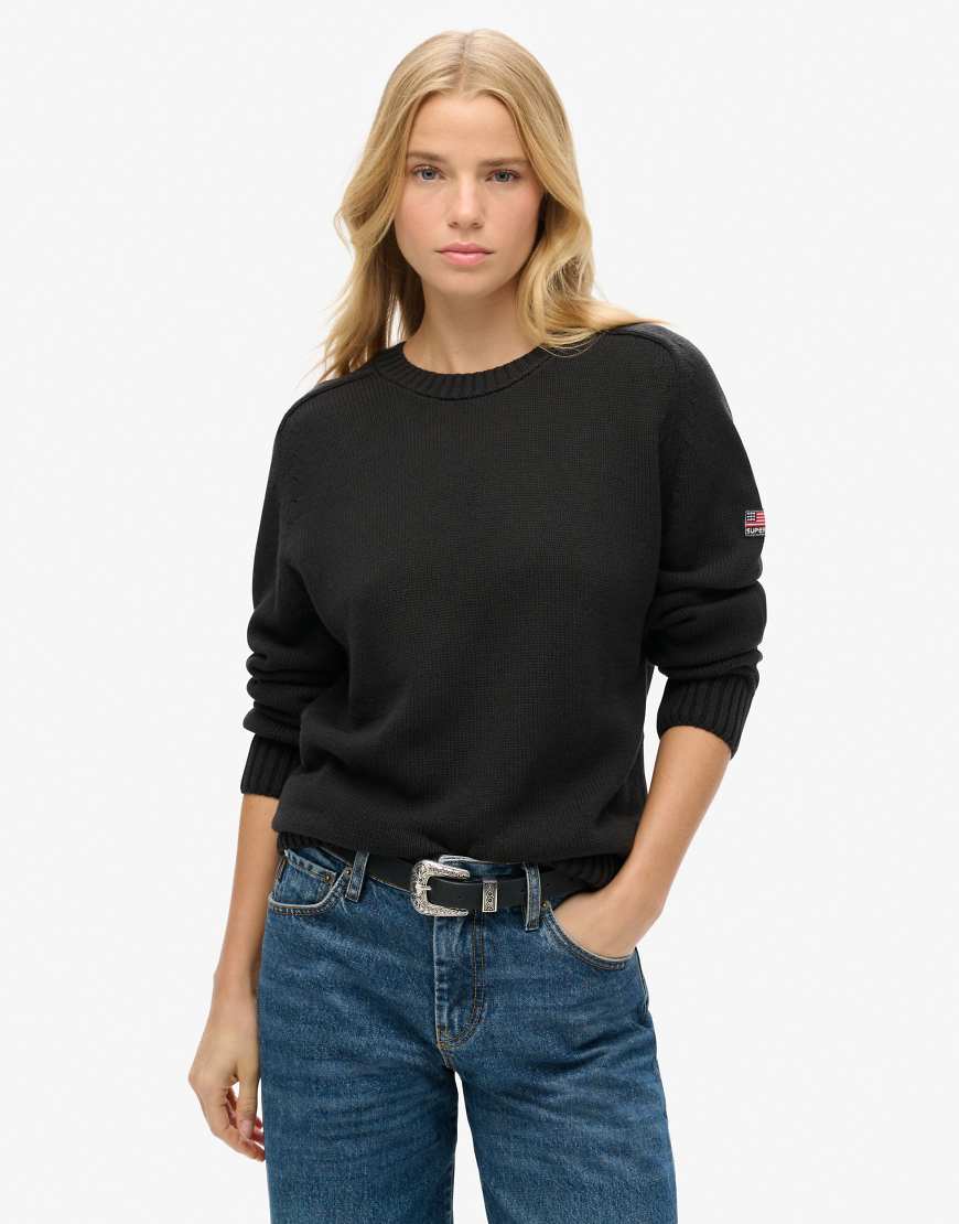 Superdry - Lockerer Strickpullover in dunklem Anthrazit mit Rundhalsausschnitt-Grau von Superdry