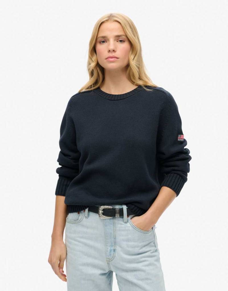 Superdry - Lockerer Strickpullover in kräftigem Marineblau mit Rundhalsausschnitt von Superdry