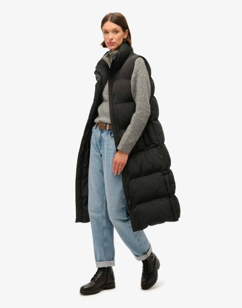 Superdry - Longline-Steppweste in Schwarz von Superdry