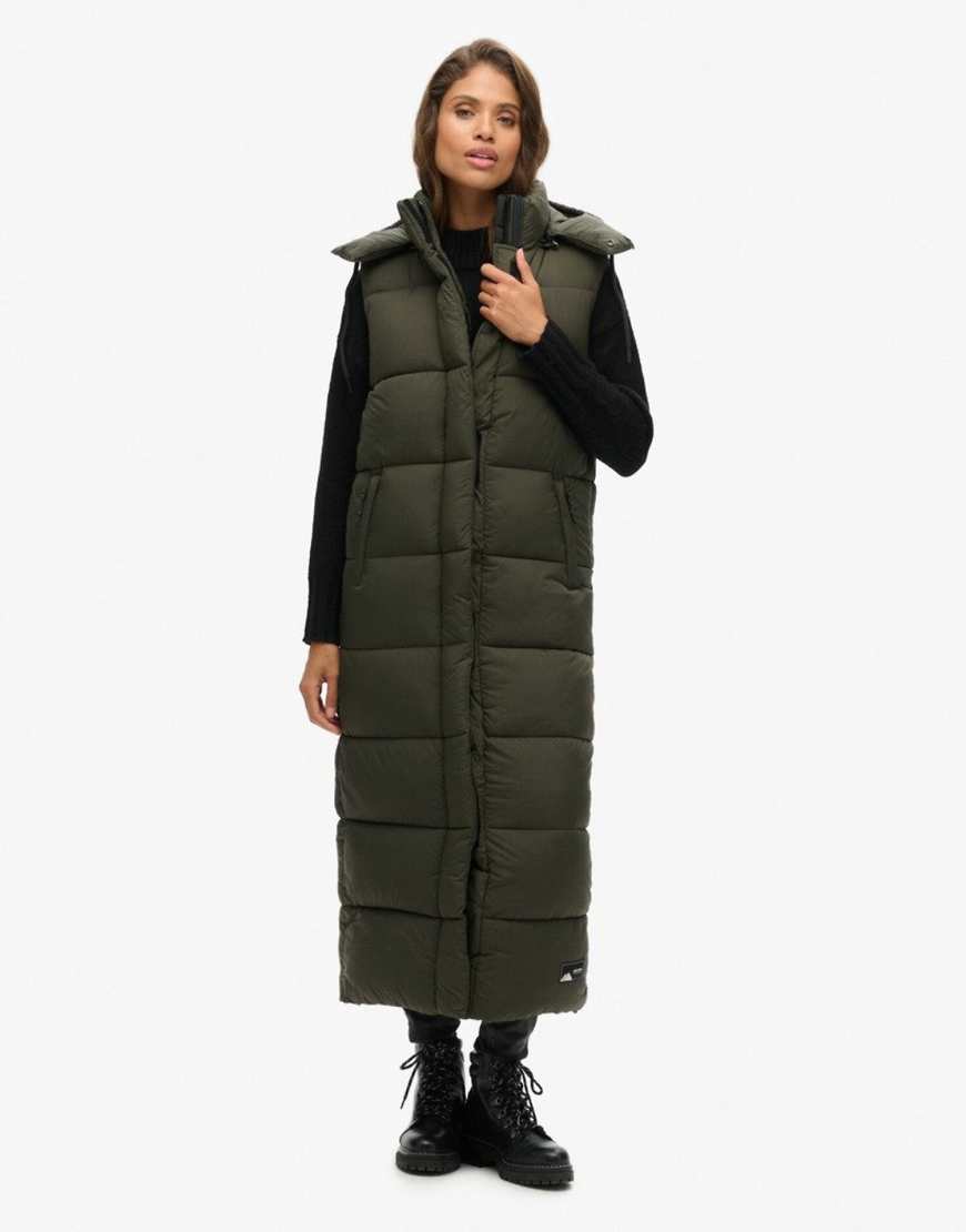 Superdry - Longline-Weste aus khaki Ripstop mit Gittermuster und Kapuze-Grün von Superdry