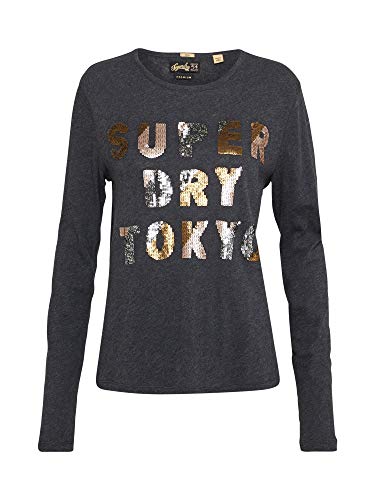 Superdry Longsleeve Aisha Sequin TOP Deep Charcoal Marl, Größe:M von Superdry
