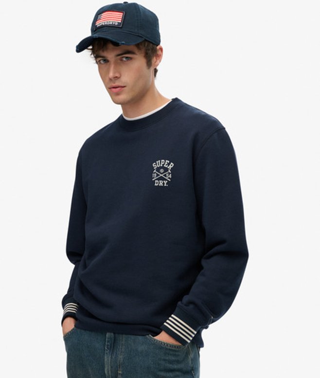 Superdry Herren Baumwolle Grafik Athletic Club Sweatshirt mit Rundhalsausschnitt, Marineblau - Größe: M von Superdry