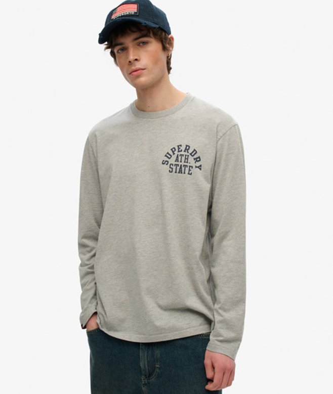 Superdry Herren Baumwolle Grafik Athletic Essentials Langarmoberteil, Grau - Größe: L Superdry Herren Baumwolle Grafik Athletic Essentials Langarmoberteil, Grau - Größe: L von Superdry