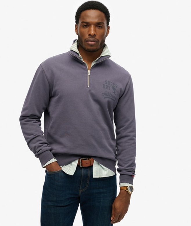Superdry Herren Baumwolle Logo Athletic Essentials Sweatshirt mit Halbem Reißverschluss, Dunkelgrau - Größe: L von Superdry
