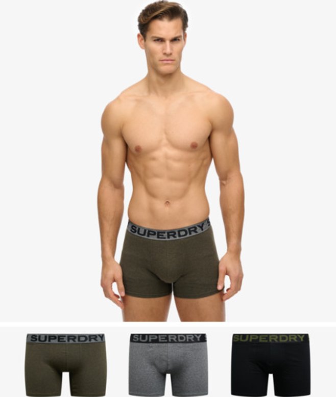 Superdry Herren Baumwolle Boxershorts im 3er-Pack, Grün/Schwarz/Grau - Größe: M von Superdry