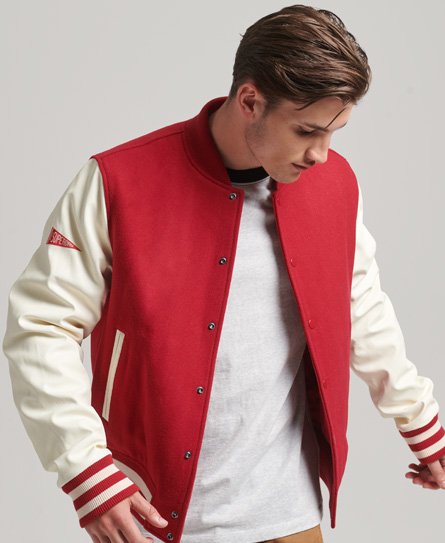 Superdry Men's College Varsity Bomberjacke Rot - Größe: XL von Superdry