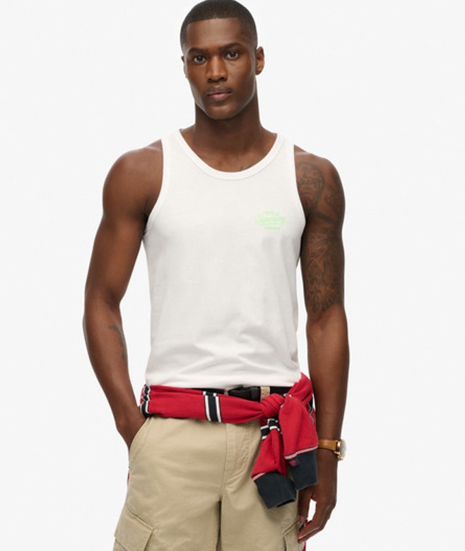 Superdry Herren Baumwolle Grafik Contrast Script Tanktop, Weiß - Größe: XXL von Superdry