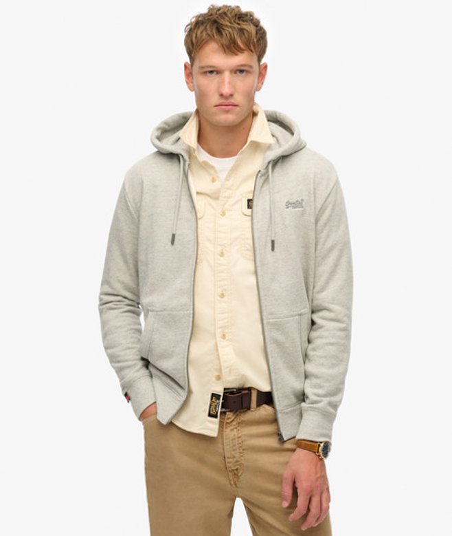 Superdry Men's Essential Logo Zip-hoodie mit Angerauter Innenseite Grau - Größe: Xxxl von Superdry