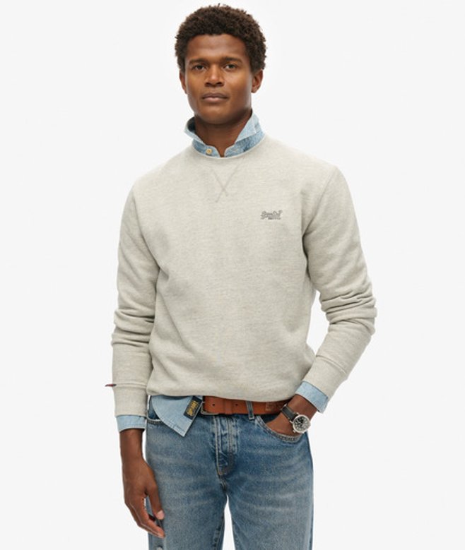 Superdry Herren Baumwolle Essential Logo Sweatshirt mit Rundhalsausschnitt, Grau - Größe: M von Superdry