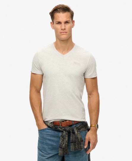 Superdry Herren Essential Logo T-shirt aus Bio-baumwolle mit V-ausschnitt Hellgrau - Größe: L von Superdry