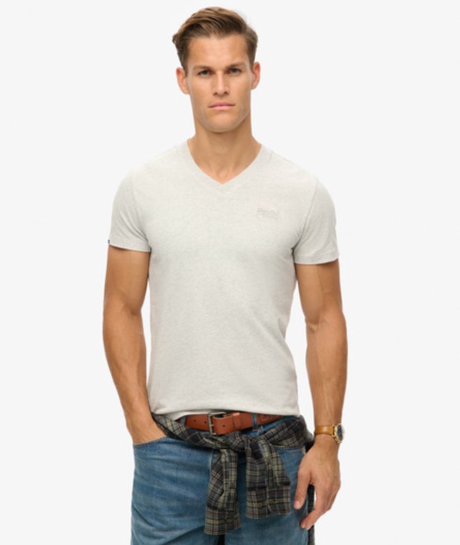Superdry Herren Essential Logo T-shirt aus Bio-baumwolle mit V-ausschnitt Hellgrau - Größe: XL von Superdry