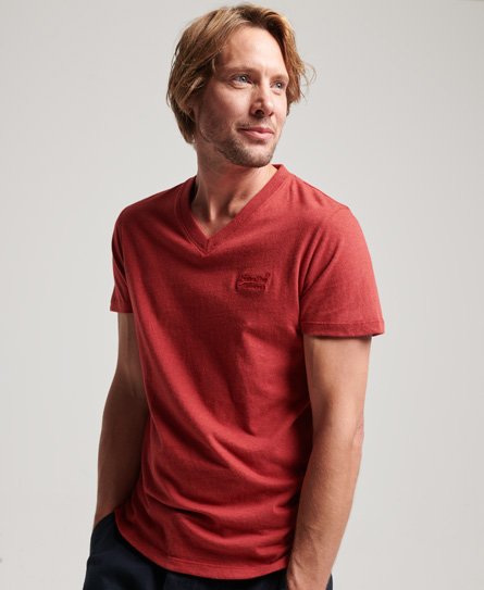 Superdry Men's Essential Logo T-Shirt aus Bio-Baumwolle mit V-Ausschnitt Rot - Größe: S von Superdry