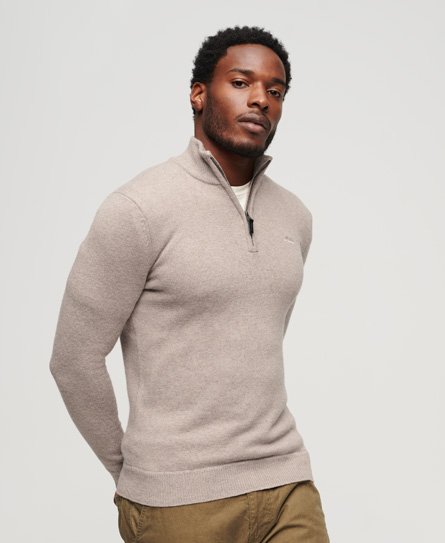 Superdry Men's Essential Strickpullover mit Kurzem Reißverschluss und Stickerei Braun - Größe: Xxl von Superdry