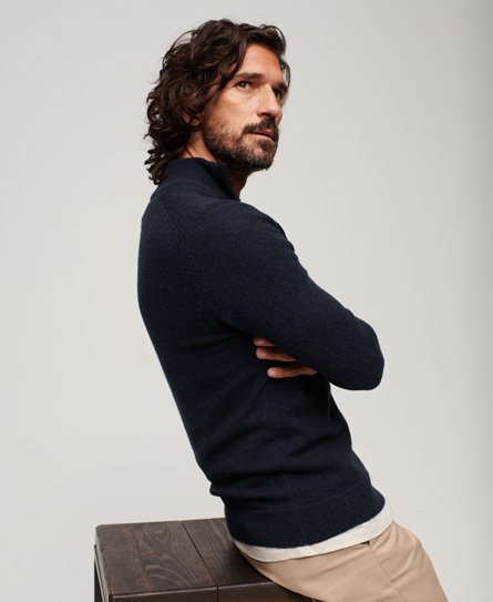 Superdry Men's Essential Strickpullover mit Kurzem Reißverschluss und Stickerei Marineblau - Größe: M von Superdry