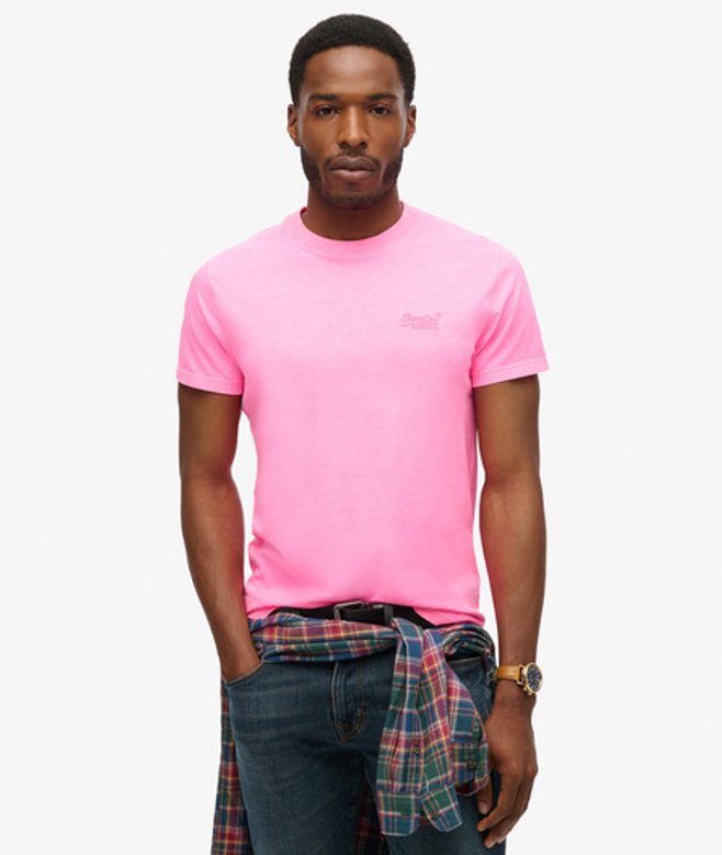 Superdry Men's Essential T-shirt mit Neonfarbener Logostickerei Pink - Größe: L von Superdry