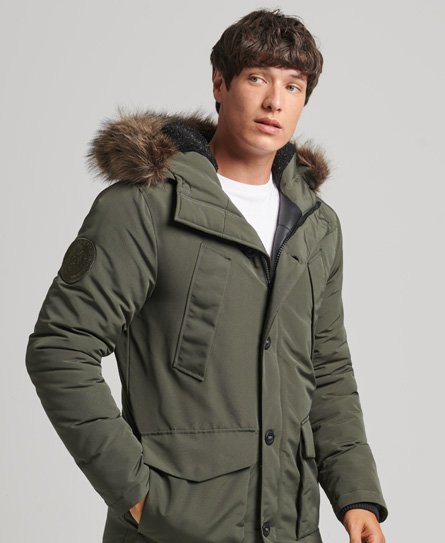 Superdry Men's Everest Parka mit Kapuze und Kunstfellbesatz Grün - Größe: M von Superdry