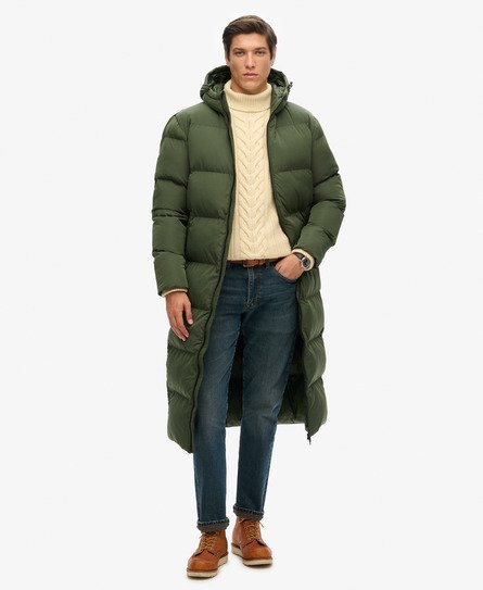 Superdry Men's Extra Langer Steppmantel Grün - Größe: L von Superdry