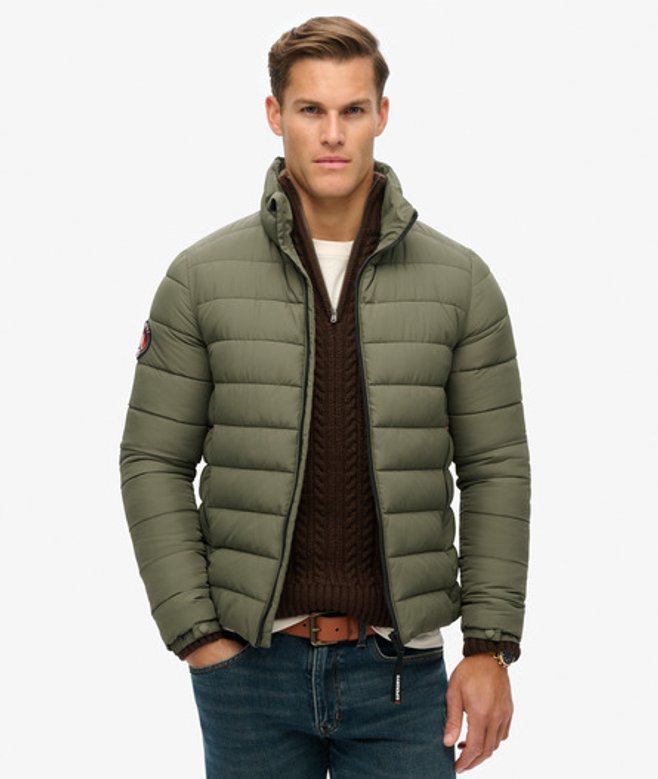 Superdry Men's Fuji Steppjacke mit Stickerei Grün - Größe: M von Superdry