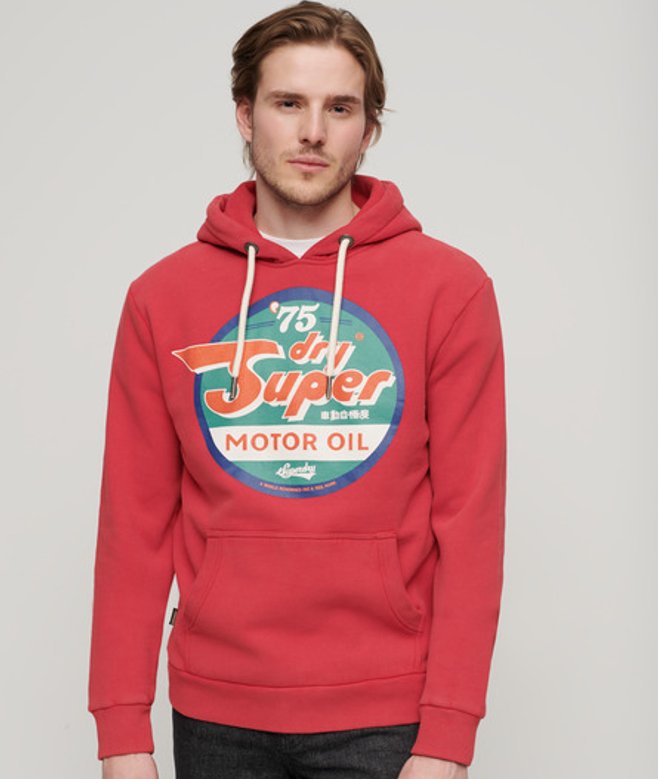 Superdry Men's Gasoline Workwear Hoodie mit Grafik Rot - Größe: M von Superdry