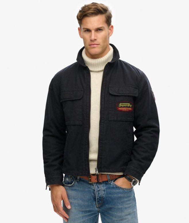 Superdry Men's Jacke mit Durchgehendem Reißverschluss und Aufnähern Marineblau - Größe: L von Superdry