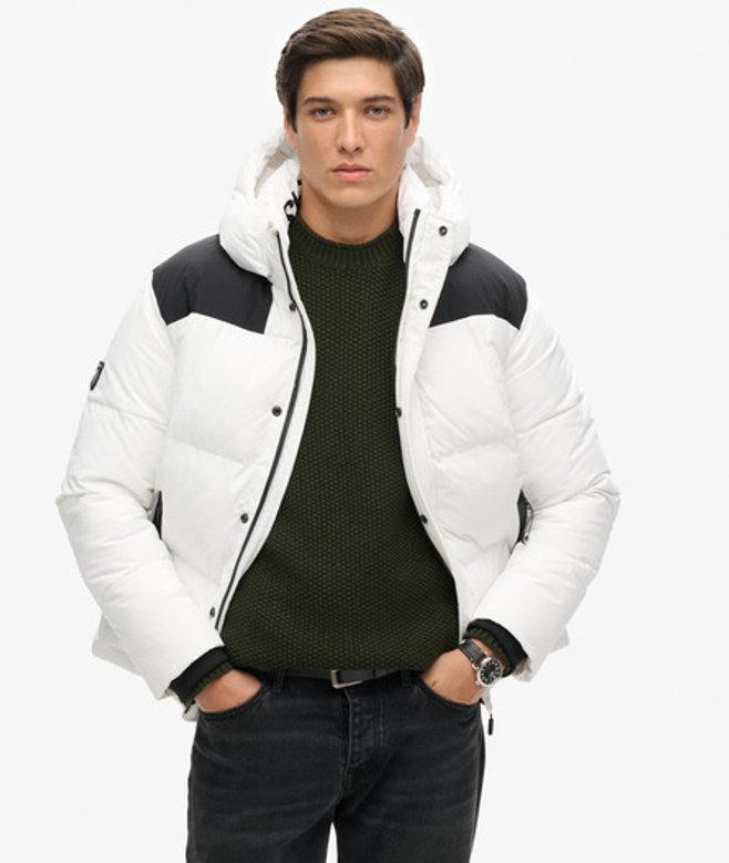 Superdry Herren Weiß Kapuzenjacke mit Quadratischem Steppmuster, Größe: XL von Superdry