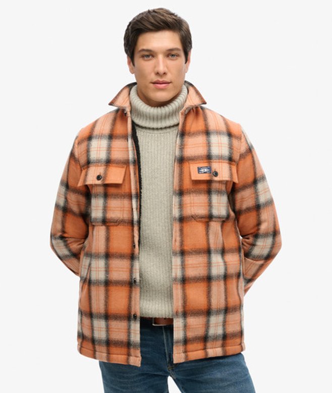 Superdry Herren Karierte Hemdjacke aus Wolle mit Fleecefutter Orange - Größe: L von Superdry