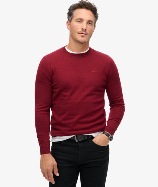 Superdry Men's Kaschmirpullover aus Bio-baumwolle mit Rundhalsausschnitt Rot - Größe: L von Superdry