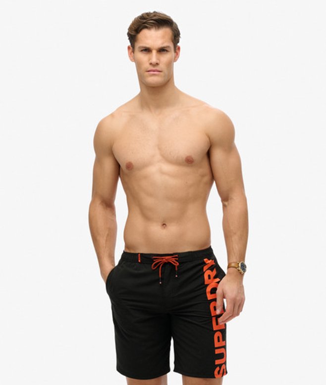 Superdry Herren Klassische 48-cm-Boardshorts mit Logo, Schwarz - Größe: M von Superdry