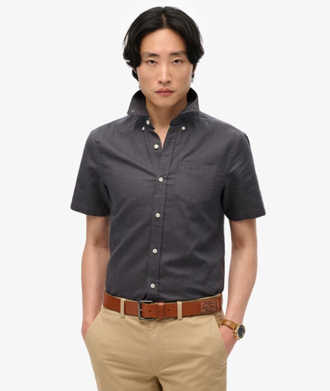 Superdry Men's Kurzarm-hemd aus Baumwolle und Leinen Dunkelgrau - Größe: M von Superdry