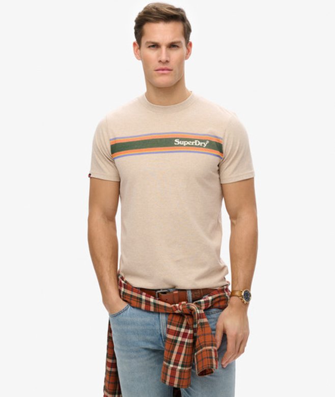 Superdry Men's Lässiges Venue T-shirt mit Streifen und Logo Beige - Größe: Xxxl von Superdry