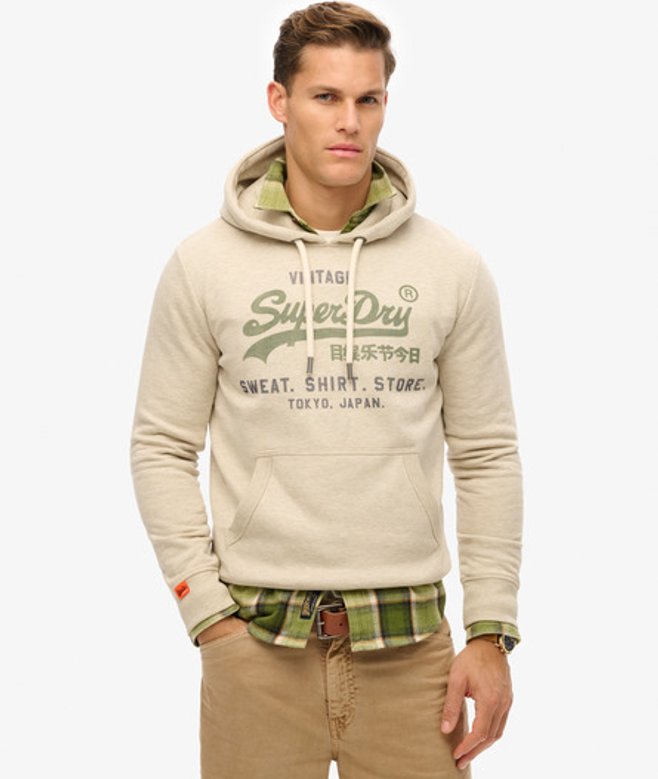 Superdry Herren Baumwolle Lässiges Vintage Logo Heritage Hoodie, Beige - Größe: M von Superdry