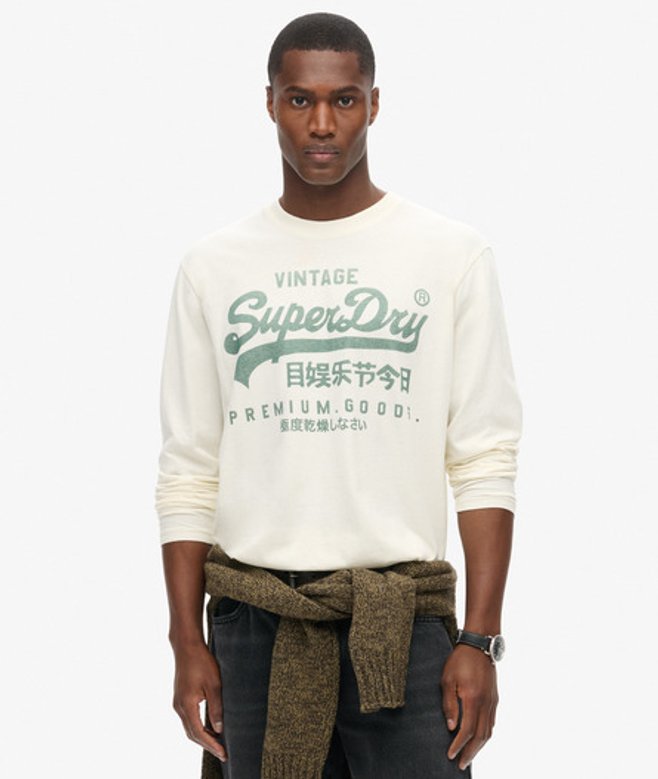 Superdry Men's Langärmeliges Oberteil mit Klassischer Grafik Creme - Größe: XL von Superdry