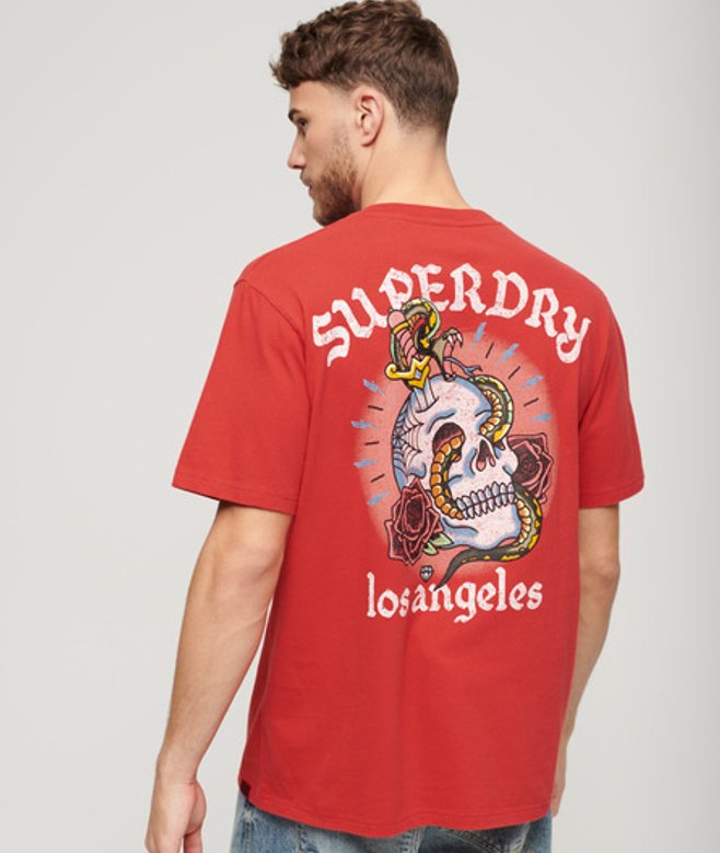 Superdry Men's Locker Geschnittenes T-shirt mit Tattoo-grafik Rot - Größe: L von Superdry