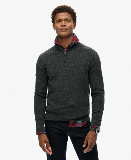 Superdry Herren Merino-pullover mit Halblangem Reißverschluss Dunkelgrau - Größe: S von Superdry