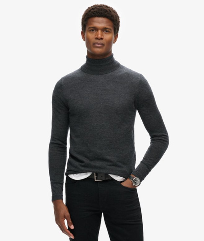 Superdry Herren Merino Rollkragenpullover Dunkelgrau - Größe: Xxl von Superdry