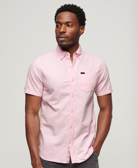 Superdry Men's Oxford Kurzarmhemd Pink - Größe: M von Superdry