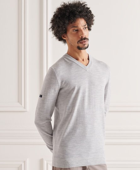 Superdry Men's Pullover aus Merinowolle mit V-Ausschnitt Grau - Größe: Xxl von Superdry