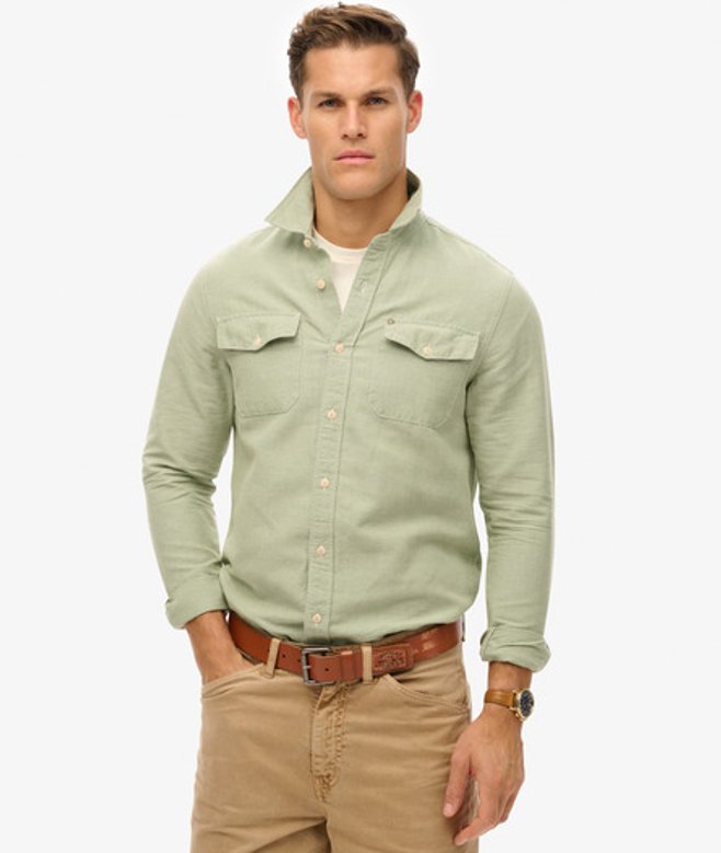 Superdry Herren The Merchant Store - Businesshemd aus Leinenmischgewebe, Hellgrün - Größe: XL von Superdry