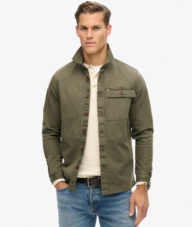 Superdry Herren Baumwolle The Merchant Store - Utility-Hemdjacke, Grün - Größe: XXL von Superdry