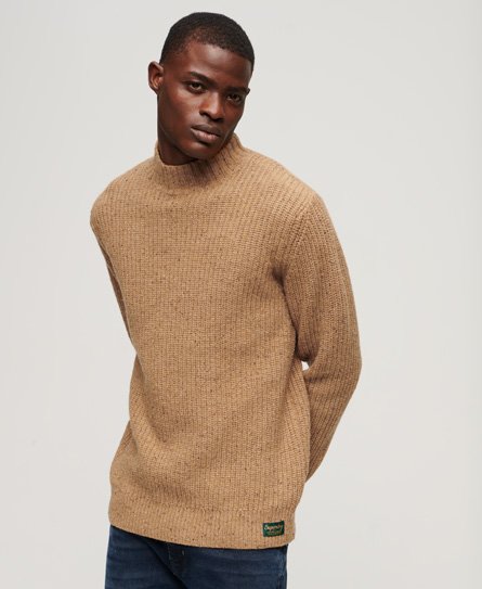 Superdry Men's Tweed-Pullover aus Wollmischgewebe mit Angedeutetem Ausschnitt Braun - Größe: Xxl von Superdry