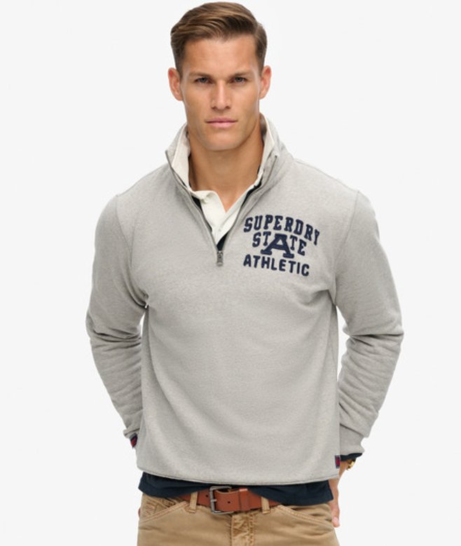 Superdry Men's Vintage Athletic Zip Pullover mit Halbreißverschluss Grau - Größe: Xxxl von Superdry
