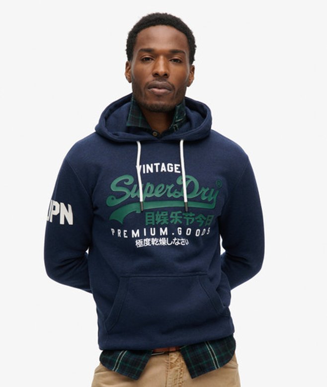 Superdry Herren Organic Cotton Vintage Logo Hoodie Dunkelblau - Größe: M von Superdry