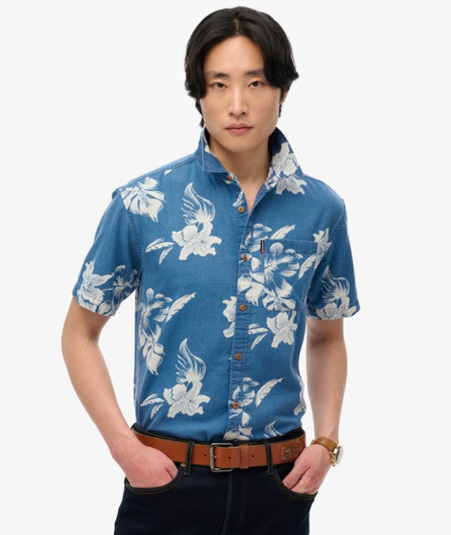 Superdry Men's Vintage Loom Kurzarmhemd Blau - Größe: Xxl von Superdry