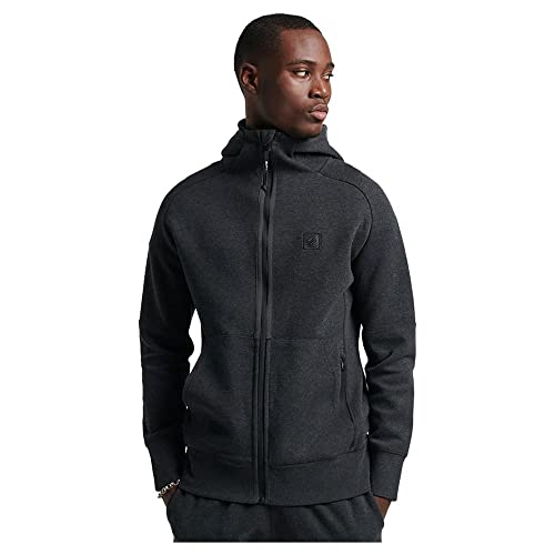 Superdry Mens Code TECH Zip Hood Pullunder, Darkest Charcoal Marl, XL von Superdry