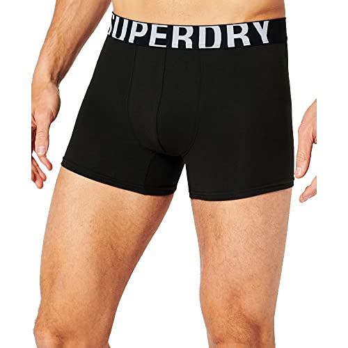 Superdry Mens DUAL Logo Double Pack Boxer Shorts, Black/Optic, Large von Superdry