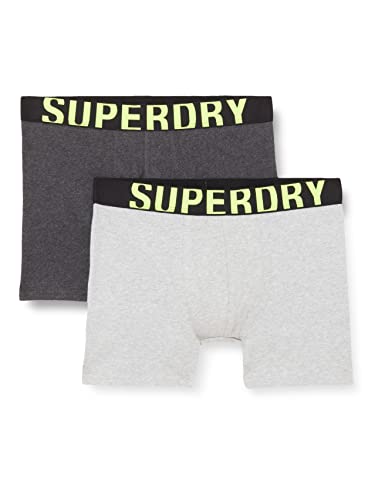 Superdry Mens DUAL Logo Double Pack Boxer Shorts, Charcoal/Grey Fluro, Medium von Superdry