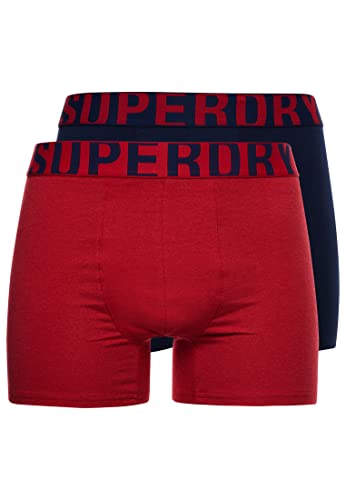 Superdry Mens DUAL Logo Double Pack Boxer Shorts, Richest Navy/Risk Red, Small von Superdry